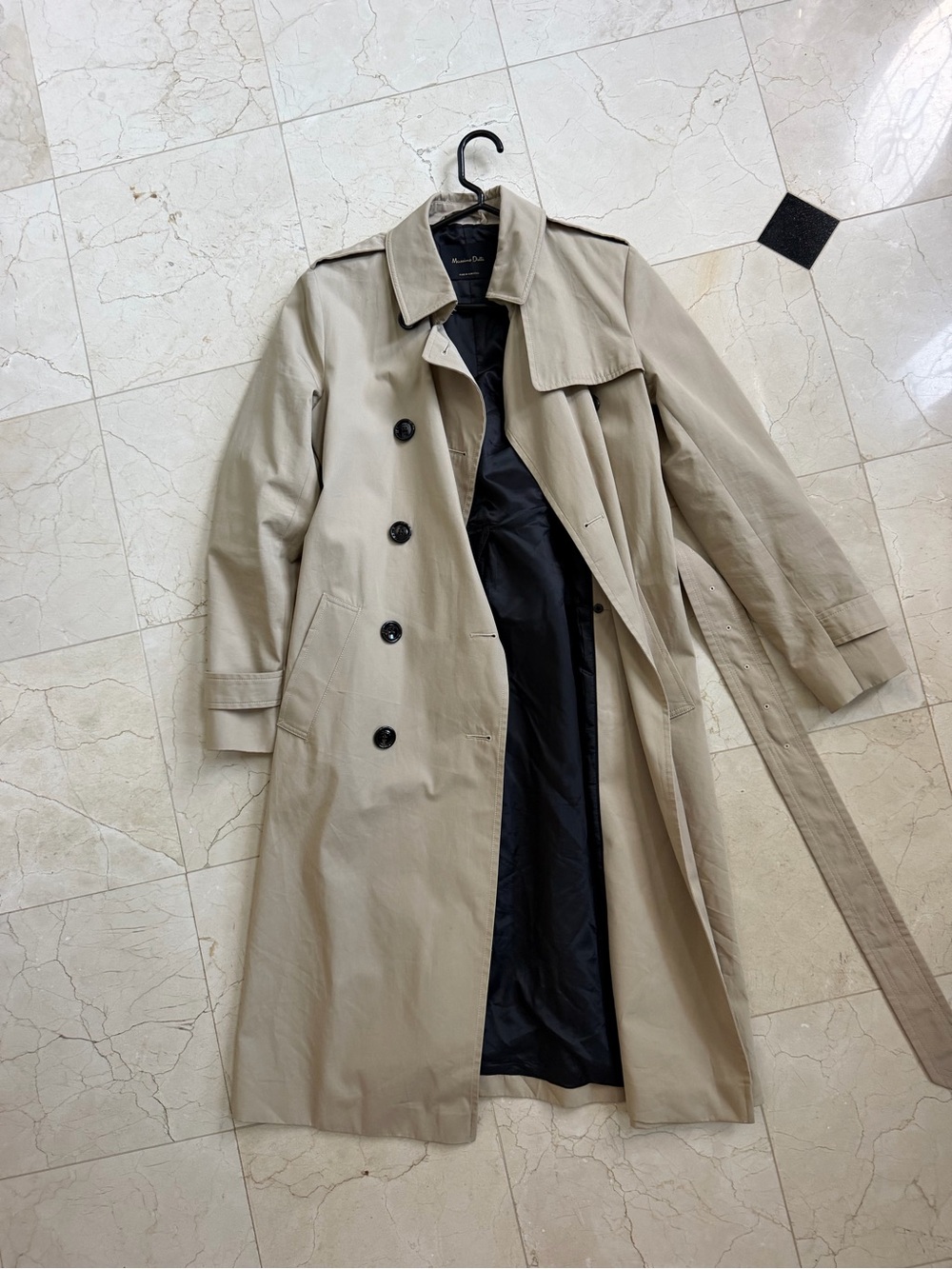 Massimo Dutti Tan Double-Breasted Trench Coat